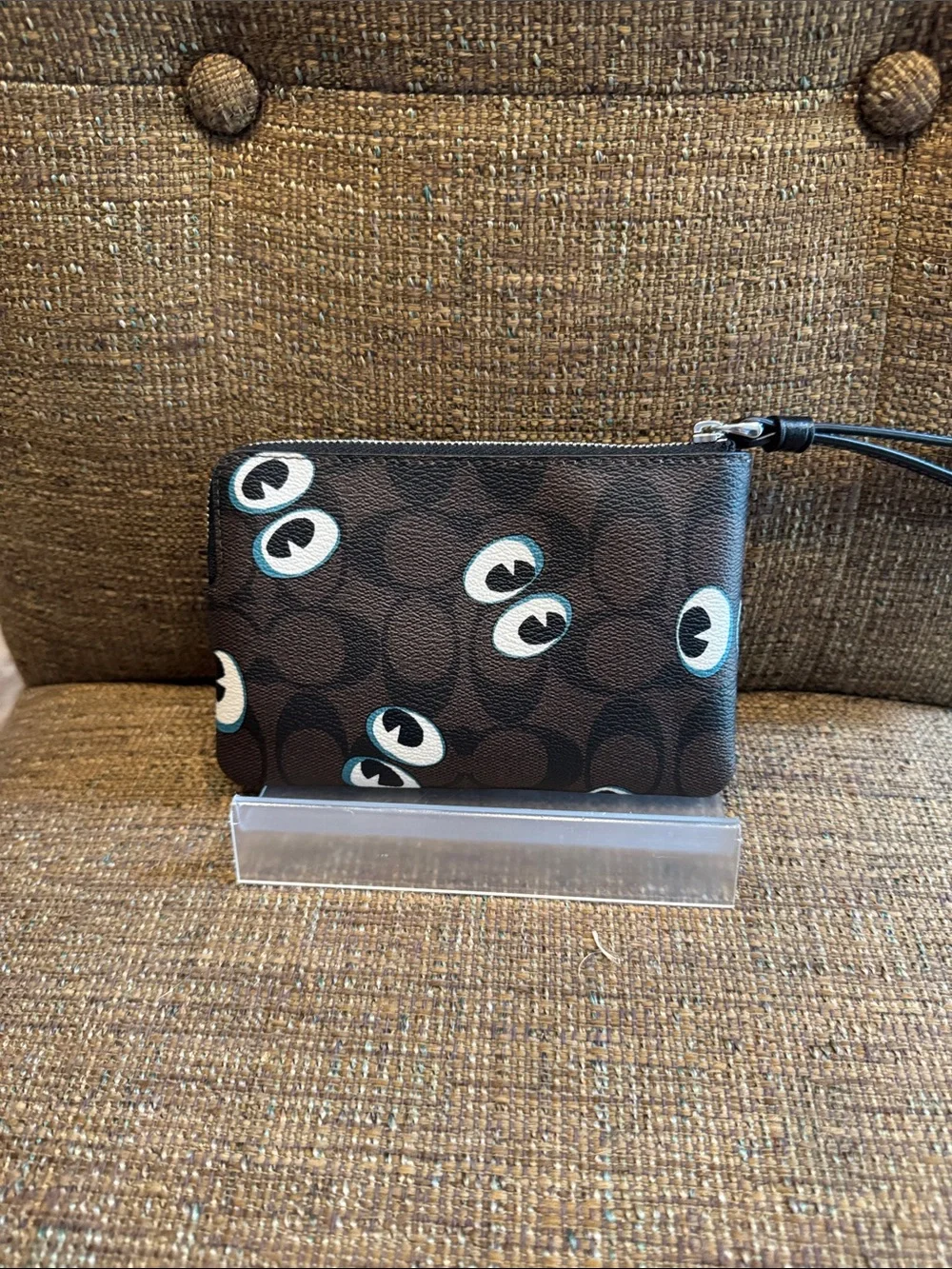 Coach signature logo Halloween eyes corner zip wristlet wallet